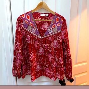 Rachel Zoe Embroidered Red Floral Women's Top